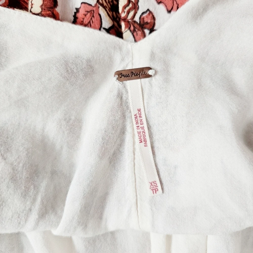 Free People Oh Baby Floral Mini Dress Swing Fully Lined White Cotton Smocked XS - Picture 15 of 16